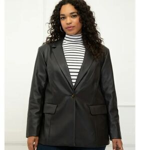 NWT Eloquii Black Onyx Faux Leather VNeck Belted Jacket